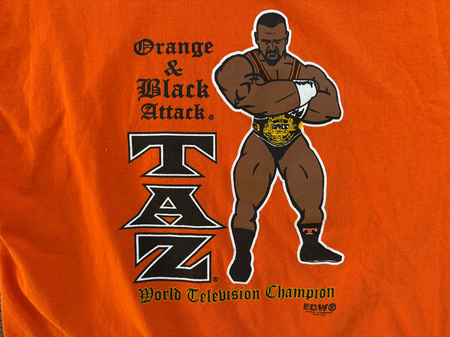 1997 ECW World Television Champion Taz “Orange & Black Attack” shirt