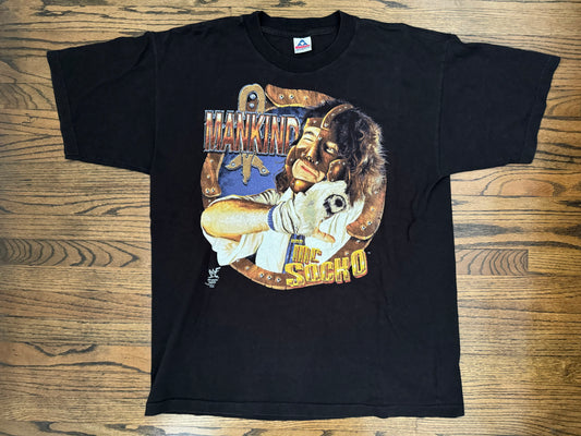 1998 WWF Mankind “Worship the Sock” shirt