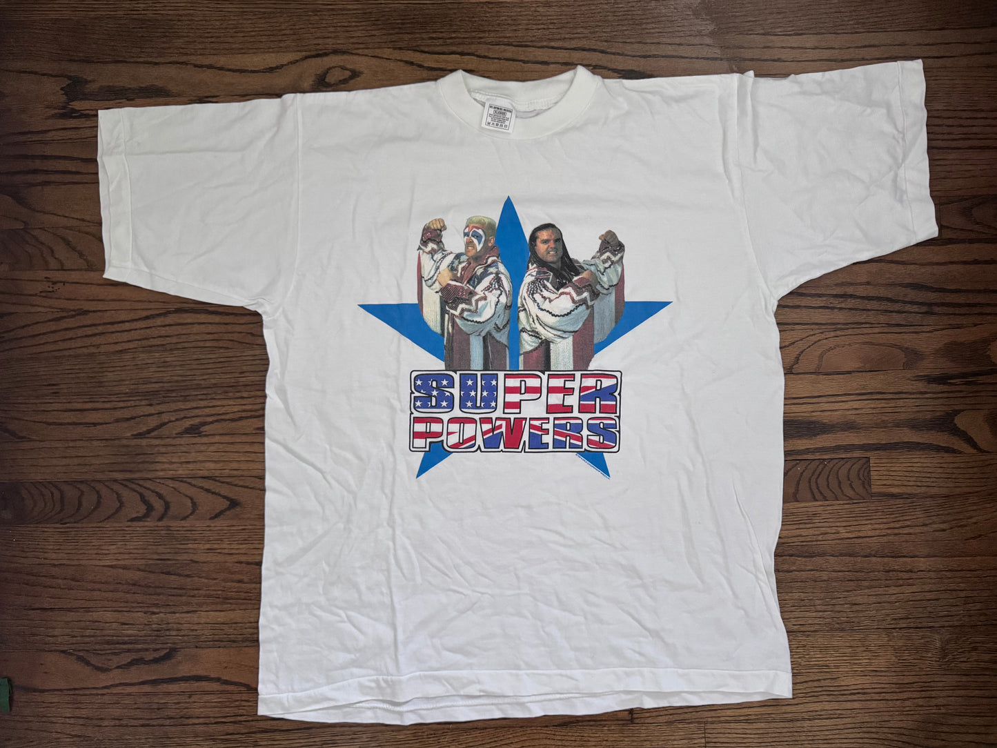 1993 WCW Super Powers shirt featuring Sting and “The British Bulldog” Davey Boy Smith