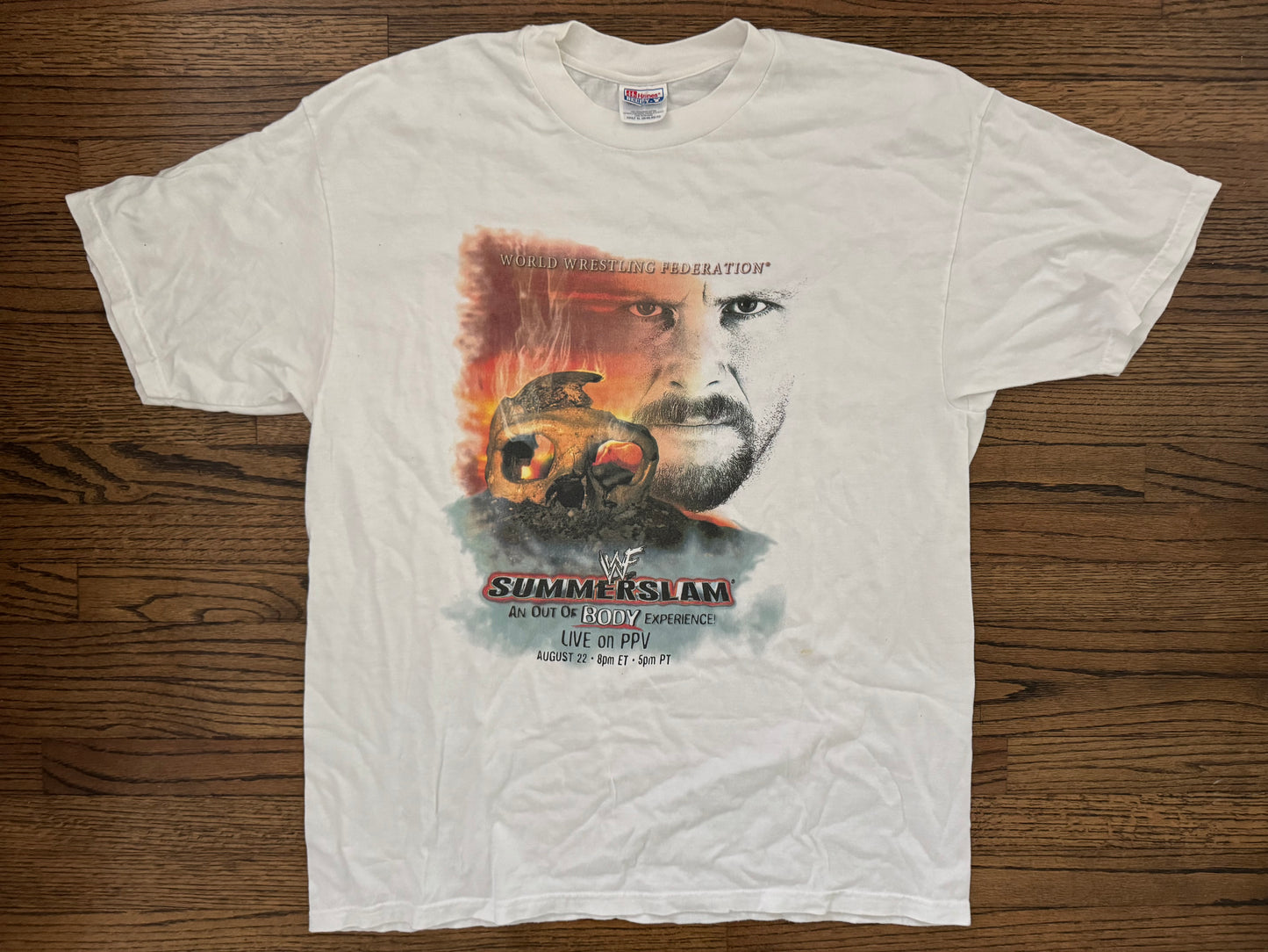1999 WWF Summerslam two sided event shirt featuring “Stone Cold” Steve Austin