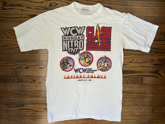 1996 WCW Clash of Champions shirt Featuring Hulk Hogan, Randy Savage and Sting
 
On
