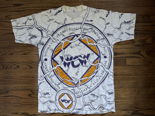 1993 WCW logo All over print catalog shirt
