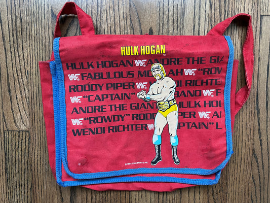 1985 WWF Messenger Bag featuring Hulk Hogan, Andre The Giant, Roddy Piper, Wendi Richter and Capt. Lou Albano