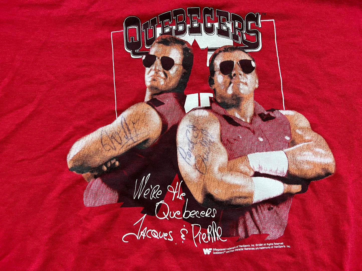 1994 WWF Quebecers shirt signed by Jacques and Pierre
