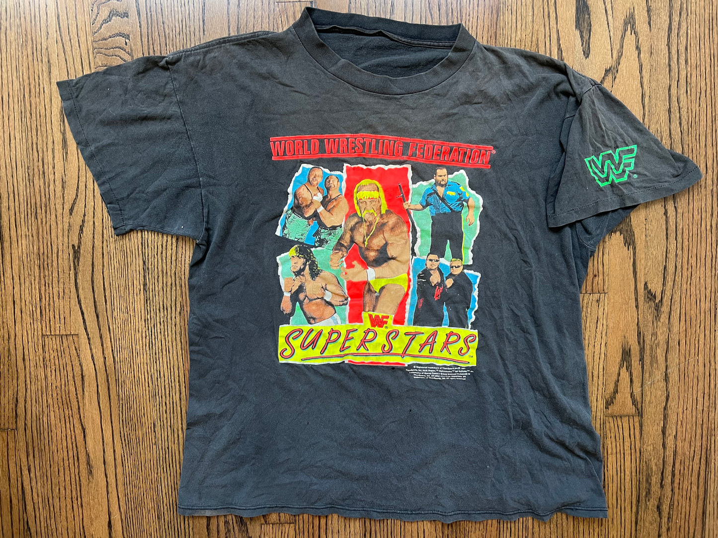 1991 WWF Superstars shirt featuring “The Immortal” Hulk Hogan, “The Texas Tornado” Kerry Von Erich, Big Boss Man, The Bushwhackers and The Nasty Boys