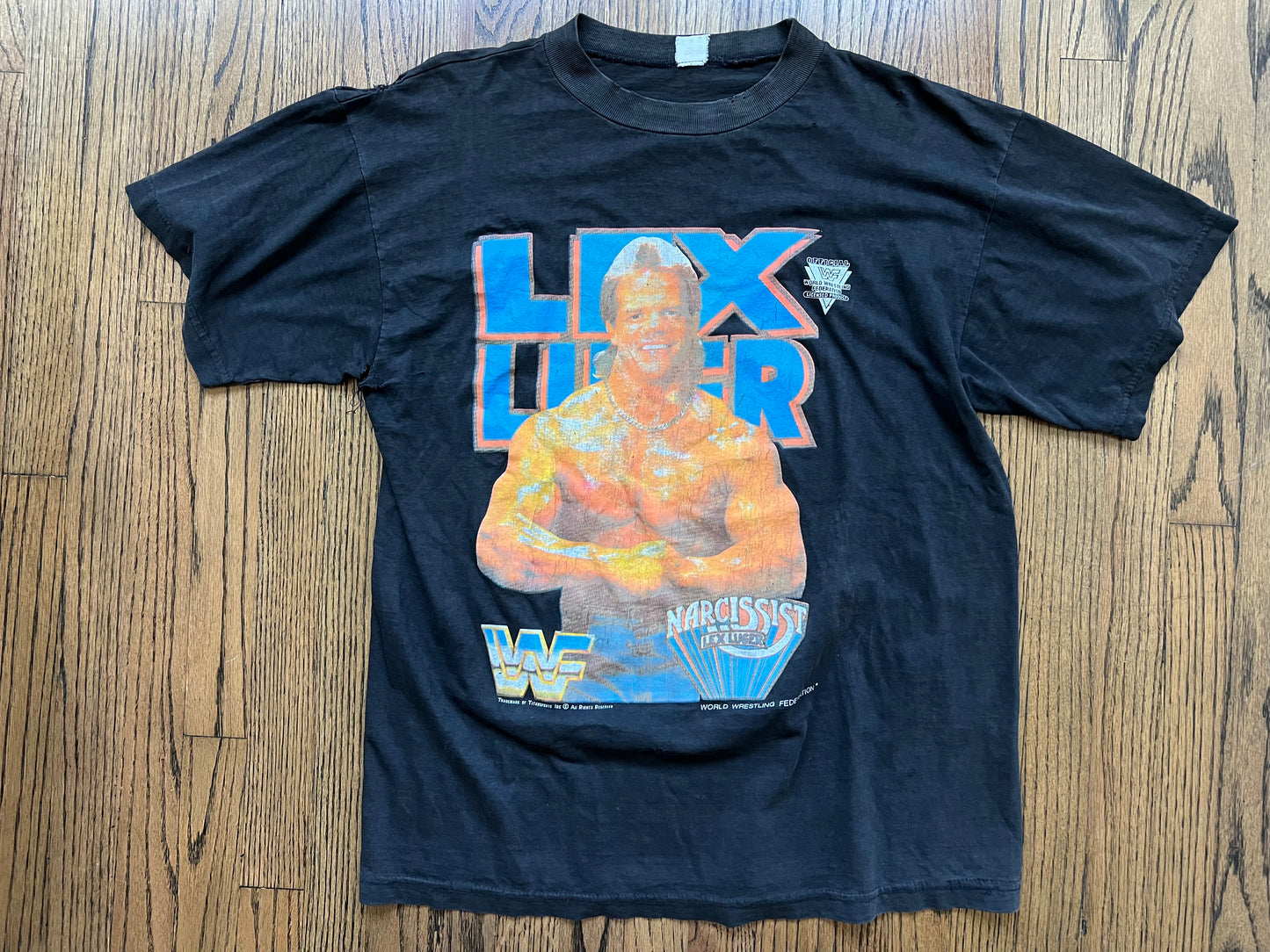1993 WWF “The Narcissist” Lex Luger alternate variant shirt with many holes