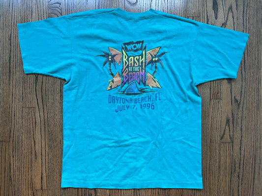 1996 WCW Bash At The Beach two sided shirt with discoloration on one sleeve